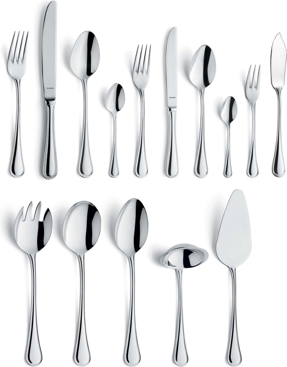 De Amefa Rossini 66-delig bestekset RVS hoogglans zilver voor 6 personen in één oogopslag