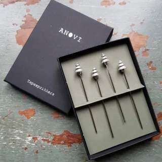 Anovi Tapasprikkers Kerstboom Zilvertin 8 cm Set van 4