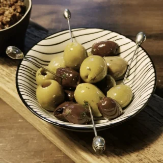 Anovi Tapasprikkers Olijfmotief Zilvertin 4 Stuks