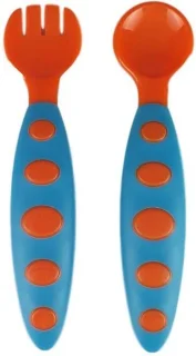 Baby bestekset kunststof blauw/oranje