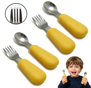 Babybestekset vork en lepel – 2 sets (2 lepels + 2 vorken) – 11,5 x 2,8 cm