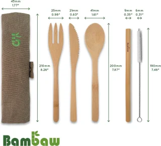 Bambaw Bamboe Bestek Set Reis Olijf