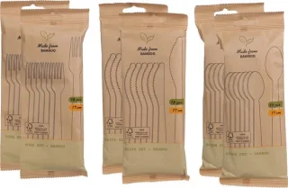 Bamboe bestek set 18-delig 17 cm voor BBQ en camping