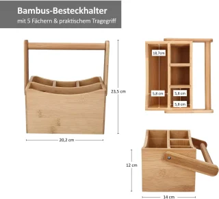Bamboe bestekhouder inclusief bestek set voor 6 personen