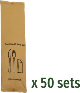 Bamboe Bestekset 50 Sets met Servet