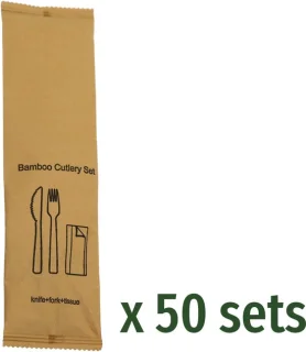 Bamboe Bestekset 50 Sets met Servet
