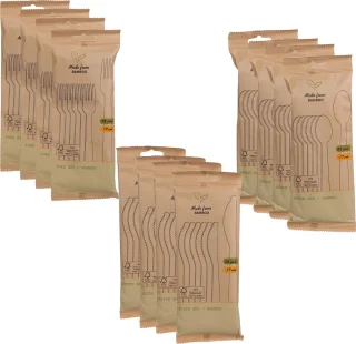 Bamboe wegwerp bestek set 54-delig mes lepel vork 17 cm