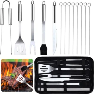 Barbecuebestekset zwart 13 stuks roestvrij staal