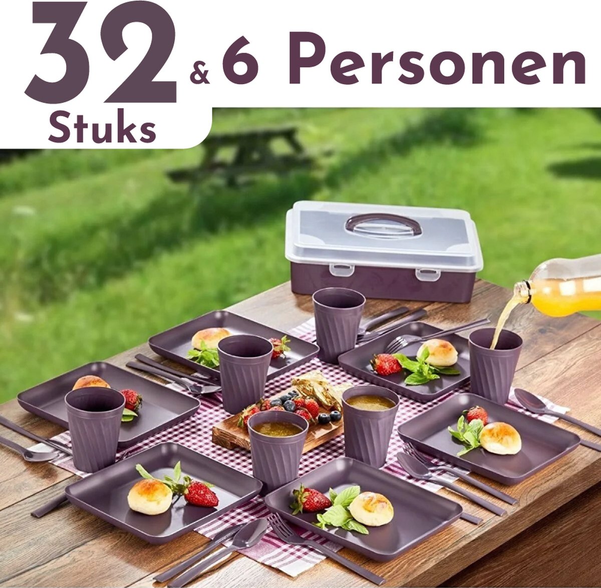 Bestek- en bordsset 32-delig paars BPA-vrij