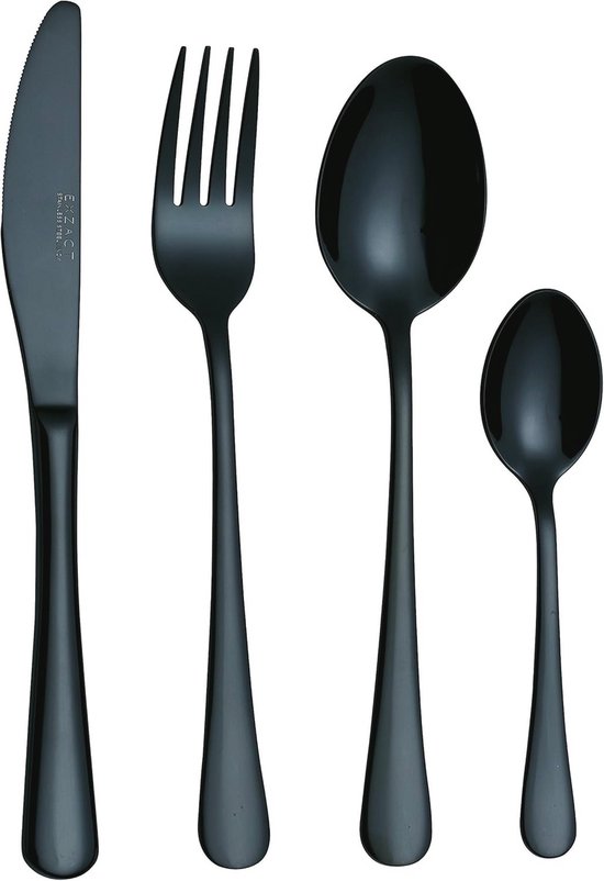 Bestekset 16-delig 4 Personen Zwart Goud Roestvrij Staal