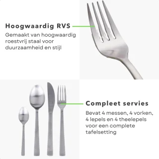 Bestekset 16-delig RVS voor 4 Personen