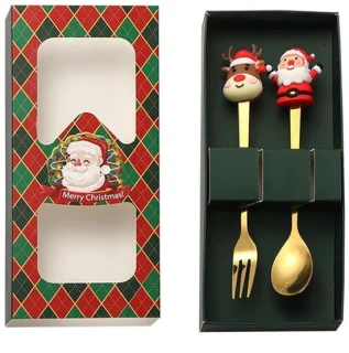 Bestekset 2 stuks roestvrij staal kerstman/eland