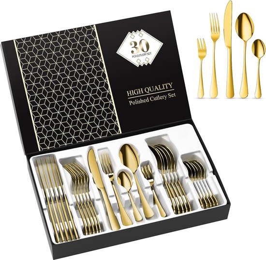 Bestekset 30-delig goud roestvrij staal 6 personen