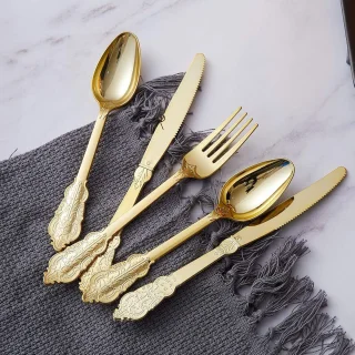 Bestekset 30 delig vintage goudkleurig