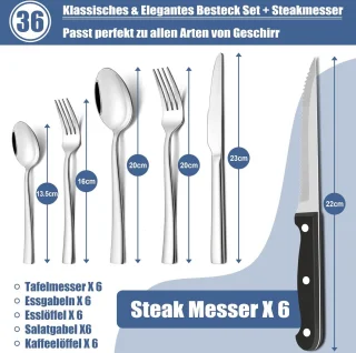 Bestekset 36-delig RVS voor 6 personen