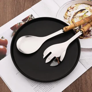 Bestekset 4-delig RVS 304 met bamboe handvatten 25 cm (2 lepels, 2 vorken)