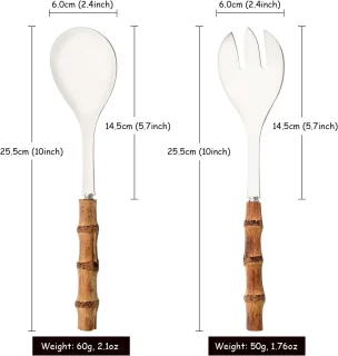 Bestekset 4-delig RVS 304 met bamboe handvatten 25 cm (2 lepels, 2 vorken)