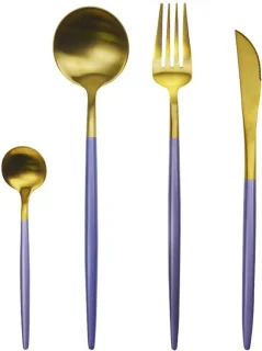 Bestekset 4-delig rvs (paars+goud)