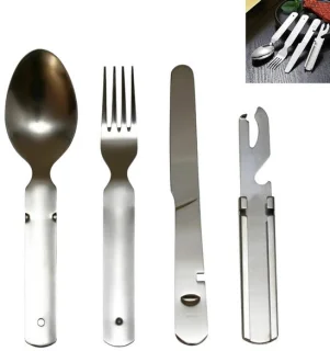 Bestekset 4-delig RVS zilver (mes, vork, lepel) - camping