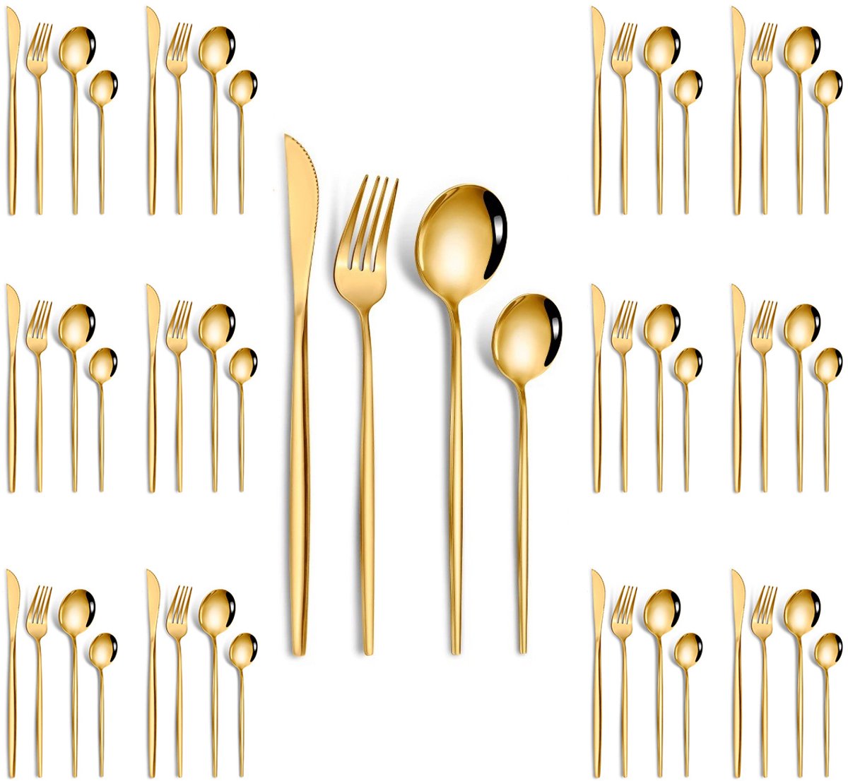 De Bestekset 48-Delig Goud RVS voor 12 Personen in één oogopslag