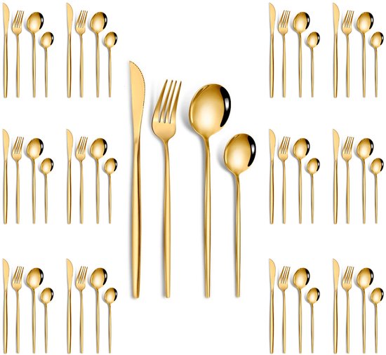 Bestekset 48-Delig Goud RVS voor 12 Personen review