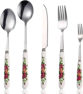 Bestekset 5-delig RVS Bloemenpatroon
