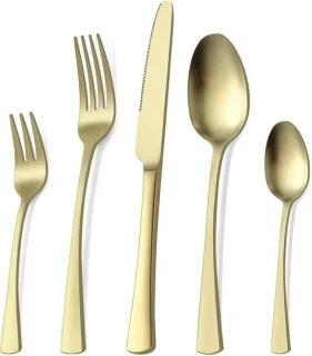 Bestekset 6 personen 30-delig roestvrij staal mat champagne-goud