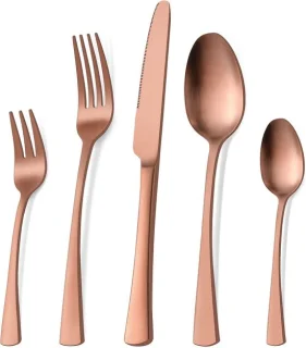 Bestekset 6 personen 30-delig roestvrijstalen roségoud mat