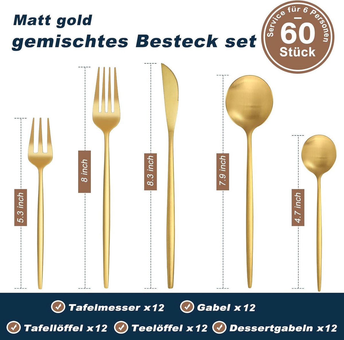 Wat vinden we goed aan de Bestekset 60-delig mat goud voor 12 personen