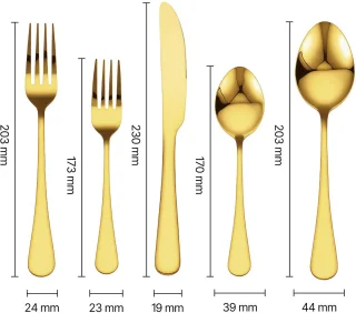 Bestekset 60-delig voor 12 personen, goud, RVS hoogglans