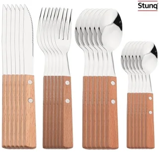 Bestekset 6/24 delen RVS met houten handvat van Stunq