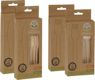 Bestekset Hout 80-delig Mes en Vork 16cm Eco