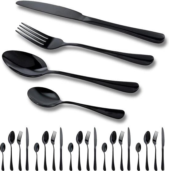 Bestekset Mat Zwart 24-delig voor 6 Personen review