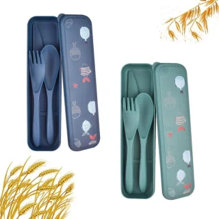 Bestekset met etui - Blauw en groen