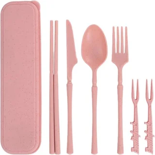 Bestekset met etui (roze)