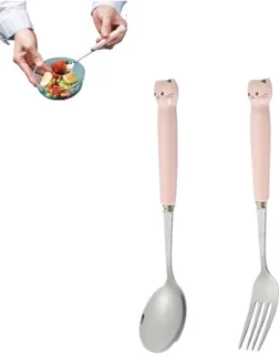 Bestekset met kattenthema vork en lepel roze