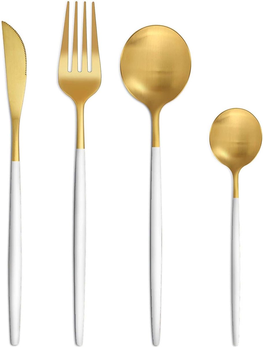 Bestekset Mij 24-delig voor 6 personen wit/goud roestvrij staal