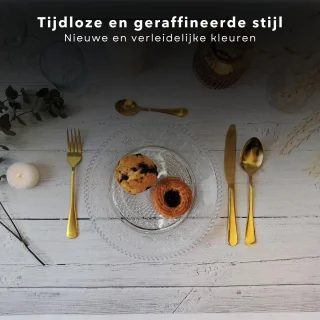 Bestekset RVS 16-delig 4-persoons Goud PVD Coating