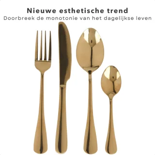 Bestekset RVS 16-delig 4-persoons Goud PVD Coating