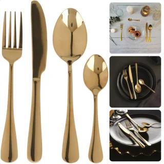 Bestekset RVS 16-delig 4-persoons Goud PVD Coating