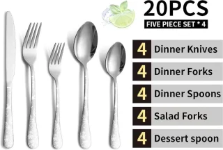 Bestekset RVS 20-delig voor 4 personen zilver