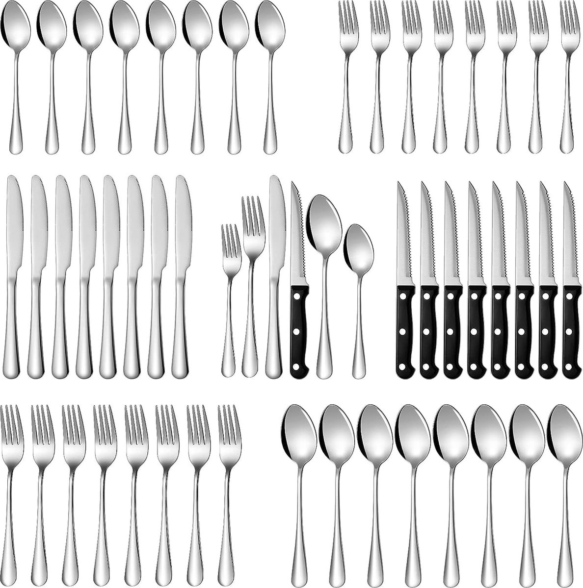 De Bestekset RVS rood 48-delig voor 8 personen in één oogopslag