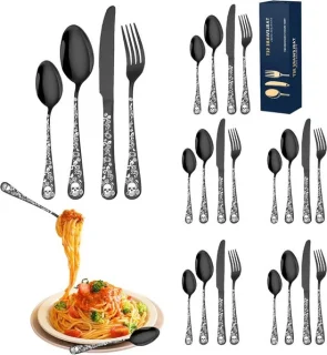 Bestekset schedelpatroon RVS 6 personen 18-delig zwart