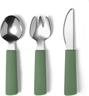 Bestekset siliconen sage green RVS 13/14 cm