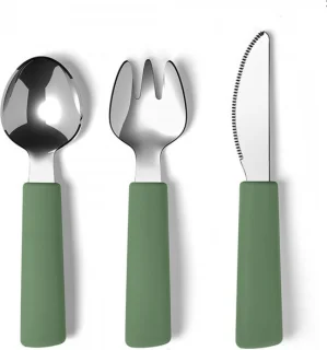 Bestekset siliconen sage green RVS 13/14 cm