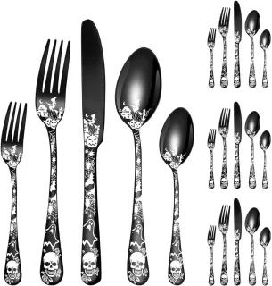 Bestekset voor 4 personen, 20-delig, RVS, skeletdecoratie