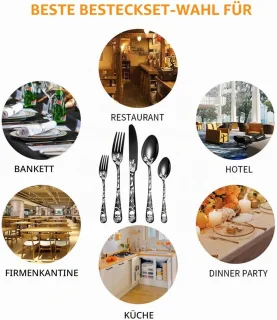 Bestekset voor 4 personen, 20-delig, RVS, skeletdecoratie