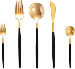 Bestekset voor 6 personen zwart en goud rvs