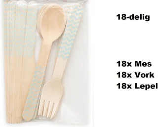 Bestekset Wave hout 18-delig baby blauw 3-pack Feest