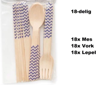 Bestekset Wave Hout 18-delig Blauw - Set van 3
